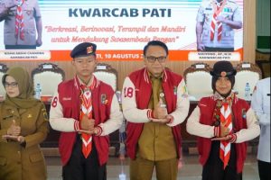Plt Bupati Pati Risma Ardhi Chandra menhadiri Pelepasan Kontingen Kwarcab Pati untuk mengikuti Jambore Nasional (Jamnas) XII Tahun 2026 di Bumi Perkemahan dan Graha Wisata (Buperta) Cibubur, Jakarta Timur